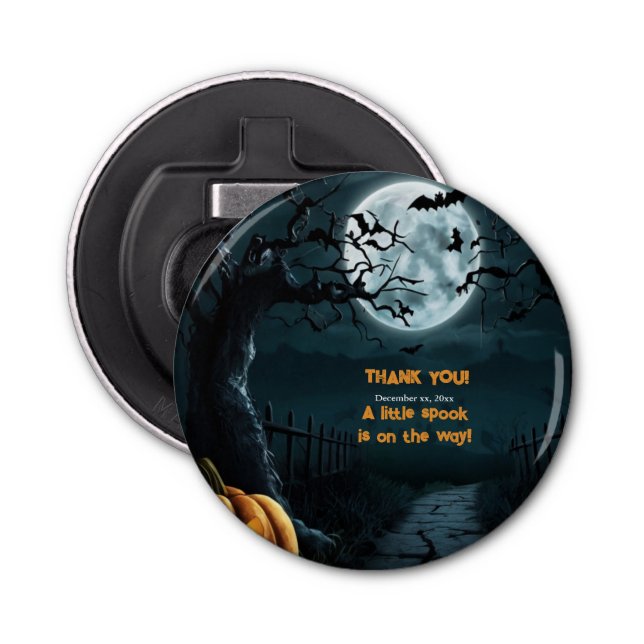 Halloween A Little Spook Pumpkin Baby Shower Bottle Opener (Front)