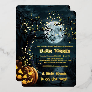 Halloween A Little Spook Pumpkin Baby Shower Foil