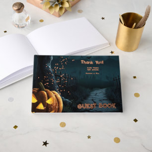 Halloween A Little Spook Pumpkin Baby Shower Foil  Guest Book