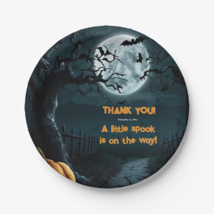 Halloween A Little Spook Pumpkin Baby Shower Paper Plate