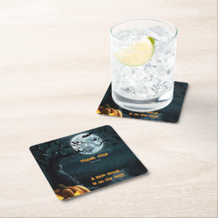 Halloween A Little Spook Pumpkin Baby Shower Square Paper Coaster