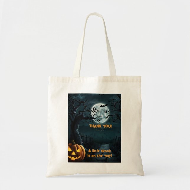 Halloween A Little Spook Pumpkin Baby Shower Tote Bag (Front)