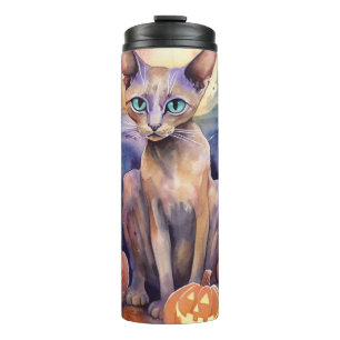 Halloween Abyssinian Cat With Pumpkin Scary Thermal Tumbler
