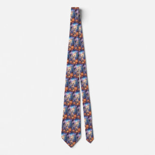 Halloween Abyssinian Cat With Pumpkins Scary Tie