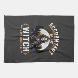 Halloween Accountant by Day Witch by Night Design Tea Towel