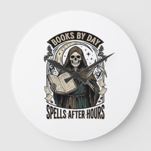 Halloween Accountant Witch Vintage Reaper Design_1 Large Clock