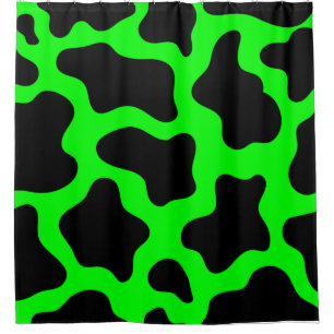 halloween acid green cow print shower curtain