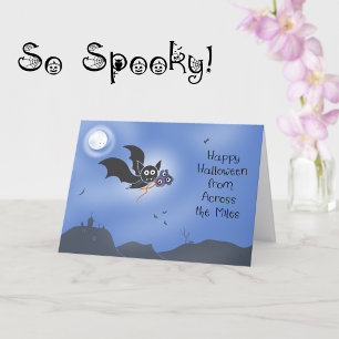 Halloween Across Miles Cute Bat Spooky Flowers Card