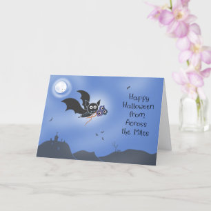 Halloween Across Miles Cute Bat Spooky Flowers     Card