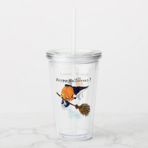 Halloween Acrylic Tumbler Witch Pumpkin Flying
