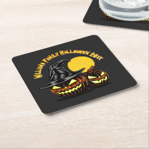 Halloween Add Family Name Year Customise Square Paper Coaster