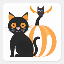 Halloween Adorable Black Cat Pumpkin and Bat