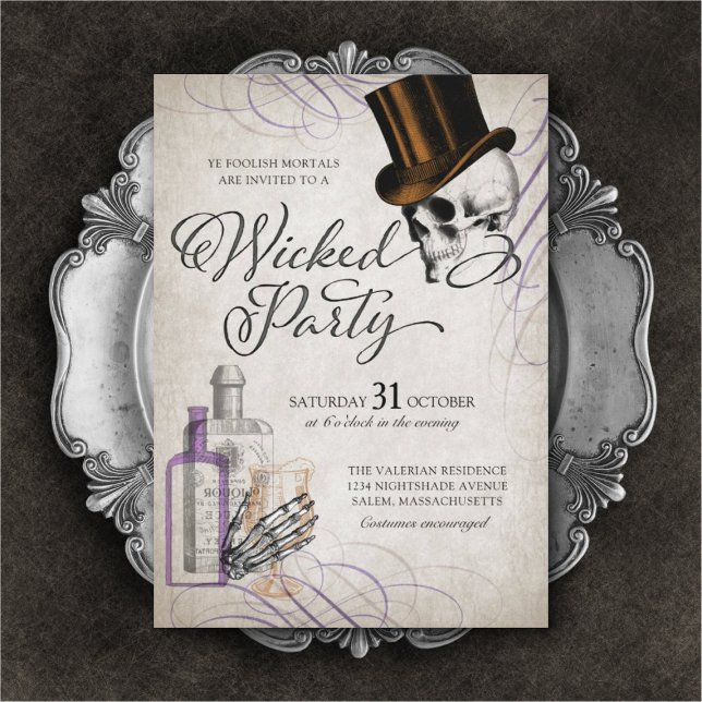 Halloween Adult Party Vintage Skull Invitation (Creator Uploaded)