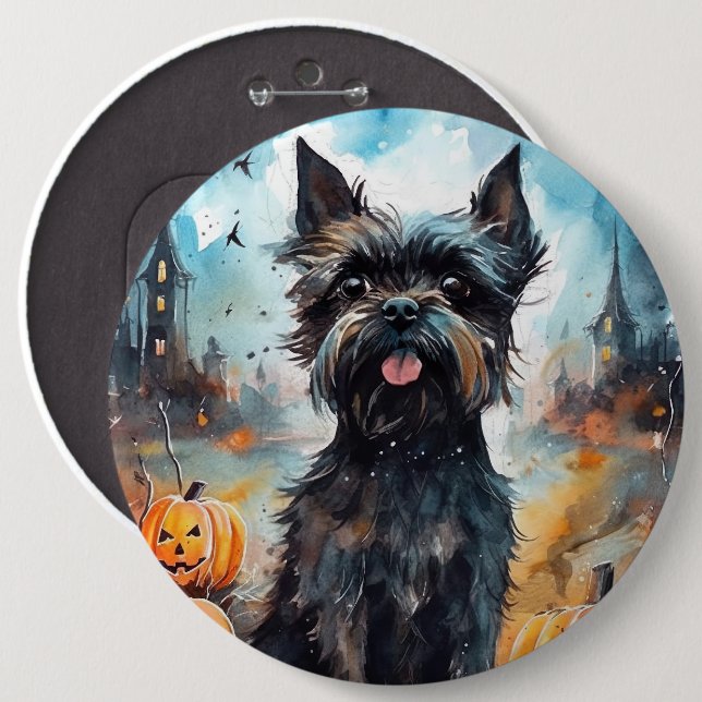Halloween Affenpinscher With Pumpkins Scary 6 Cm Round Badge (Front & Back)