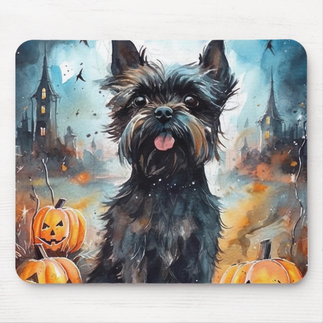 Halloween Affenpinscher With Pumpkins Scary Mouse Pad (Front)