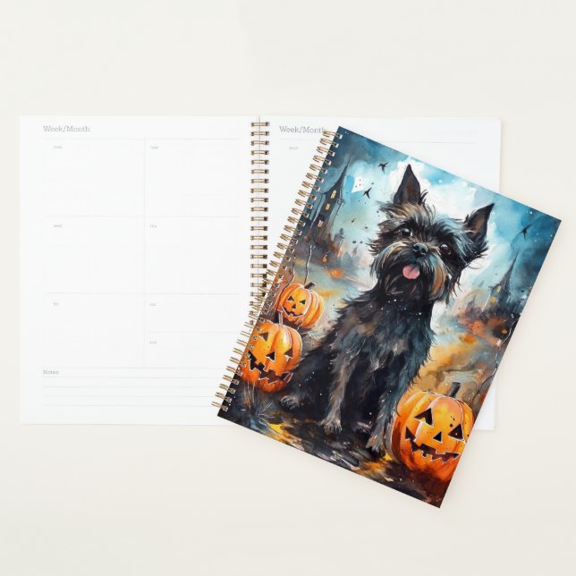 Halloween Affenpinscher With Pumpkins Scary Planner (Display)
