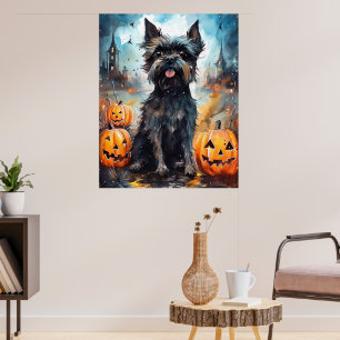 Halloween Affenpinscher With Pumpkins Scary Poster