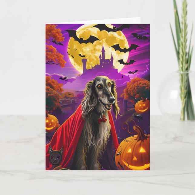 Halloween Afghan Hound Vampire Pumpkins Scary  Card (Front)