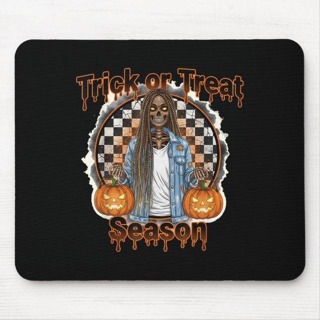 Halloween African American Skeleton Season Pumpkin Mouse Pad (Front)
