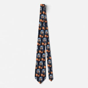 Halloween Airedale With Pumpkins Scary Tie