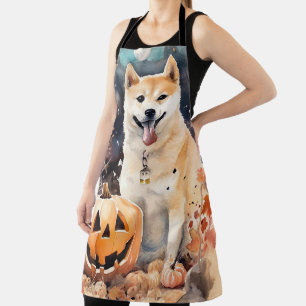 Halloween Akita With Pumpkins Scary Apron