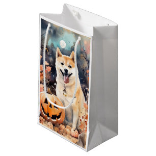 Halloween Akita With Pumpkins Scary Small Gift Bag