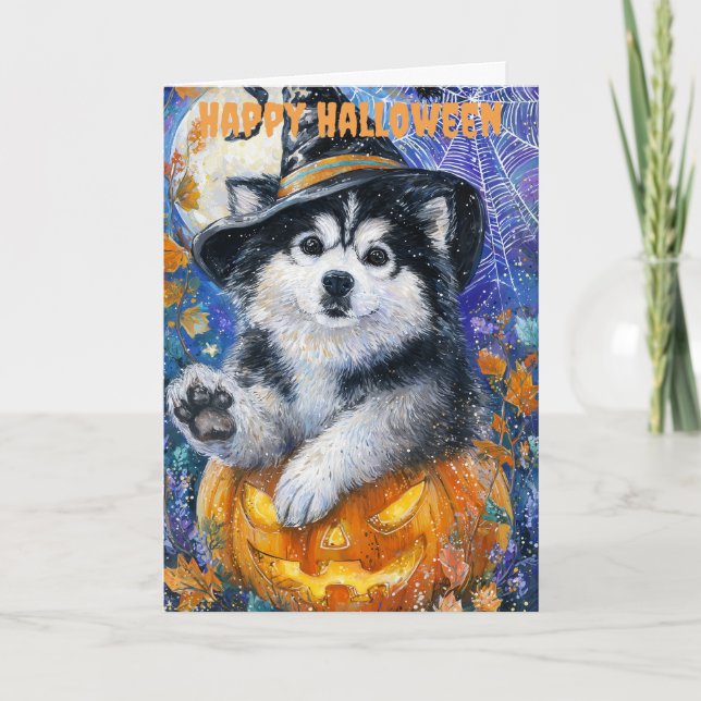 Halloween Alaskan Malamute Holiday Card (Front)