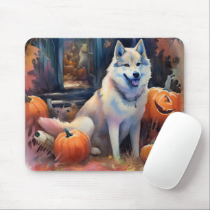 Halloween Alaskan Malamute With Pumpkins Scary Mouse Pad