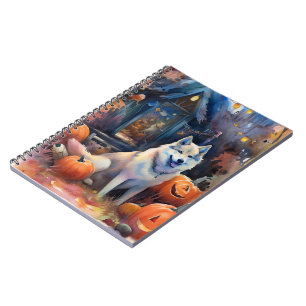 Halloween Alaskan Malamute With Pumpkins Scary Notebook