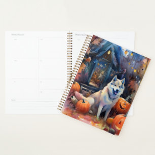 Halloween Alaskan Malamute With Pumpkins Scary Planner