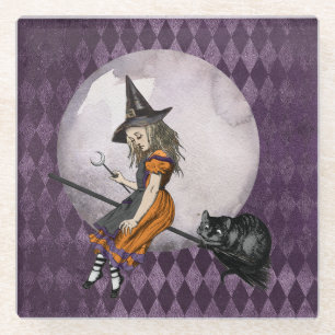 Halloween Alice in Wonderland Cheshire Cat Moon Glass Coaster