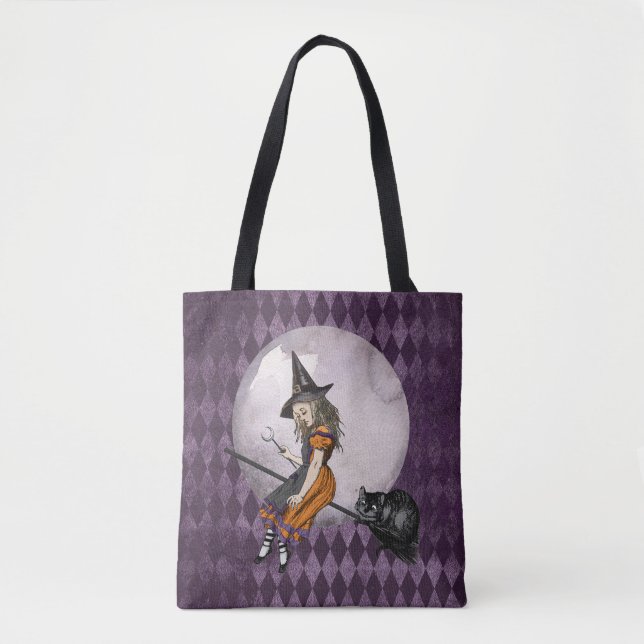 Halloween Alice in Wonderland Cheshire Cat Moon Tote Bag (Front)