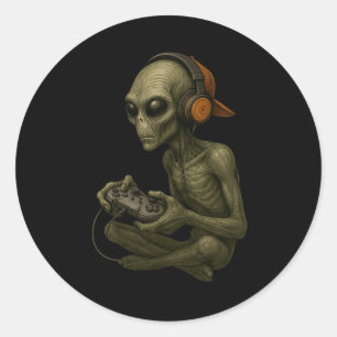 Halloween Alien Gamer Video Gaming Boys Men Kids T Classic Round Sticker