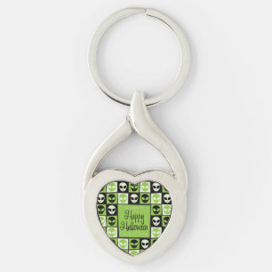 Halloween alien mosaic key ring
