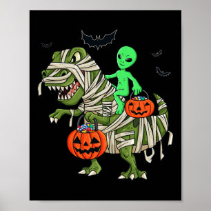 Halloween Alien Riding T Rex Fun Boys Girls Kids Poster