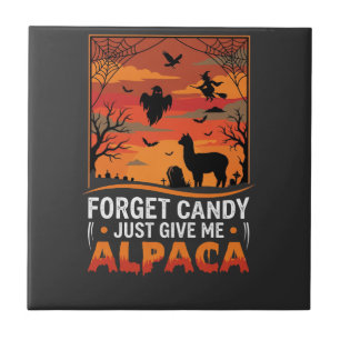 Halloween Alpaca Forget Candy Spooky Vector Design Ceramic Tile