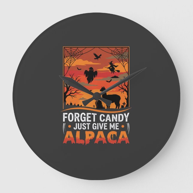 Halloween Alpaca Forget Candy Spooky Vector Design Large Clock (Front)
