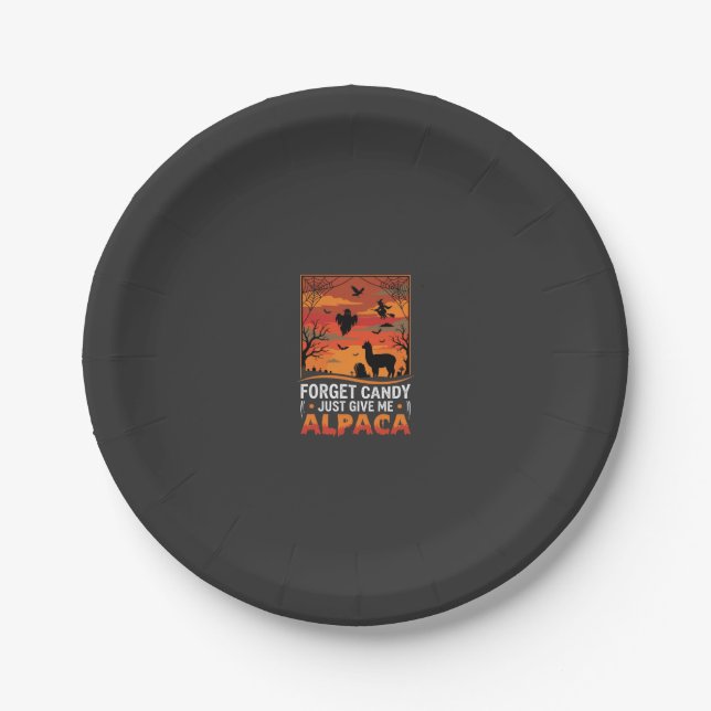 Halloween Alpaca Forget Candy Spooky Vector Design Paper Plate (Front)