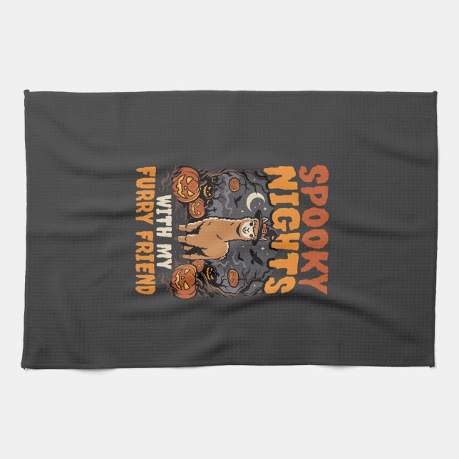 Halloween Alpaca Night Tea Towel (Horizontal)