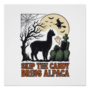 Halloween Alpaca Shirt Cute Spooky Vintage Animal Poster