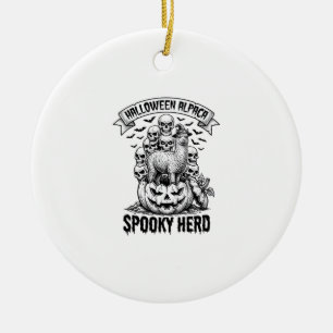 Halloween Alpaca Shirt Vintage Skull Pumpkin Desig Ceramic Ornament