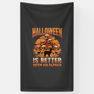 Halloween Alpaca Skull Pile Retro Horror Design Banner