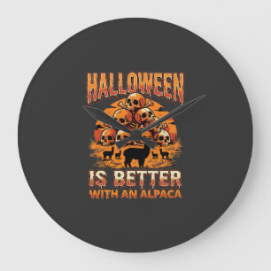 Halloween Alpaca Skull Pile Retro Horror Design Large Clock