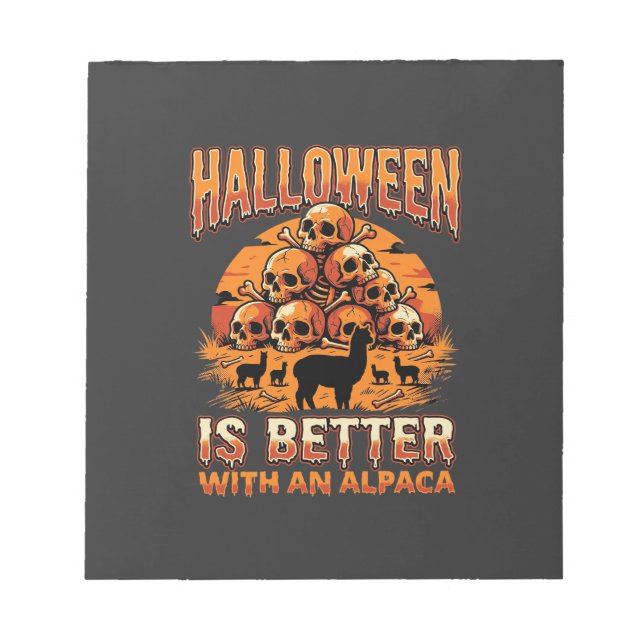 Halloween Alpaca Skull Pile Retro Horror Design Notepad (Front)