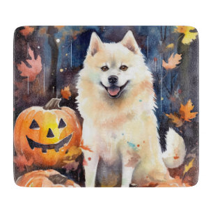 Halloween American Akita With Pumpkins Scary Cutting Board