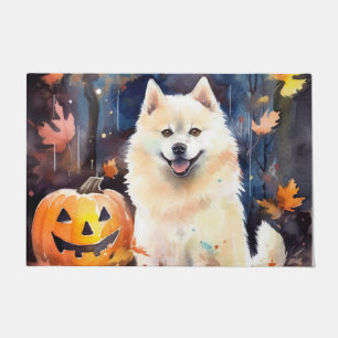 Halloween American Akita With Pumpkins Scary Doormat