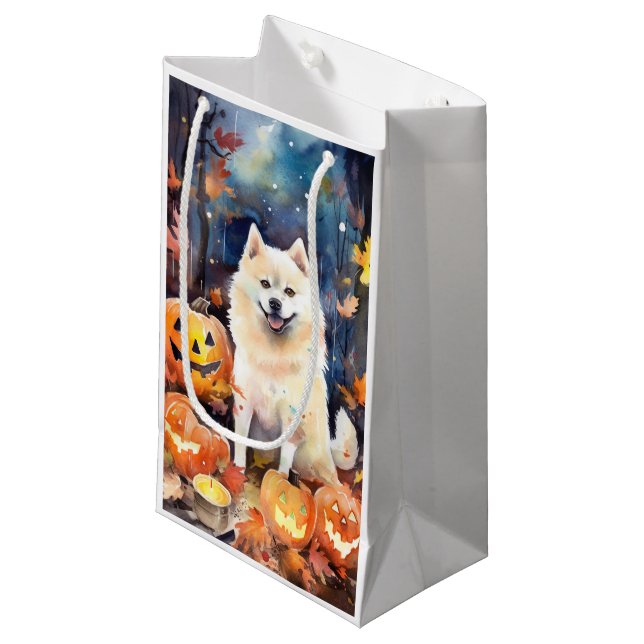 Halloween American Akita With Pumpkins Scary Small Gift Bag (Front Angled)