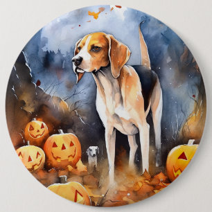 Halloween American English Foxhound With Pumpkins 6 Cm Round Badge