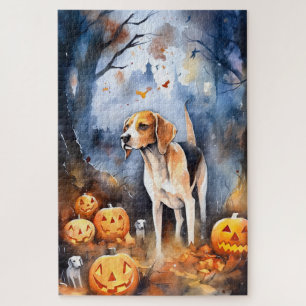 Halloween American English Foxhound With Pumpkins Jigsaw Puzzle