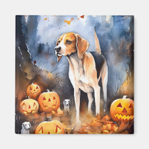 Halloween American English Foxhound With Pumpkins Magnet